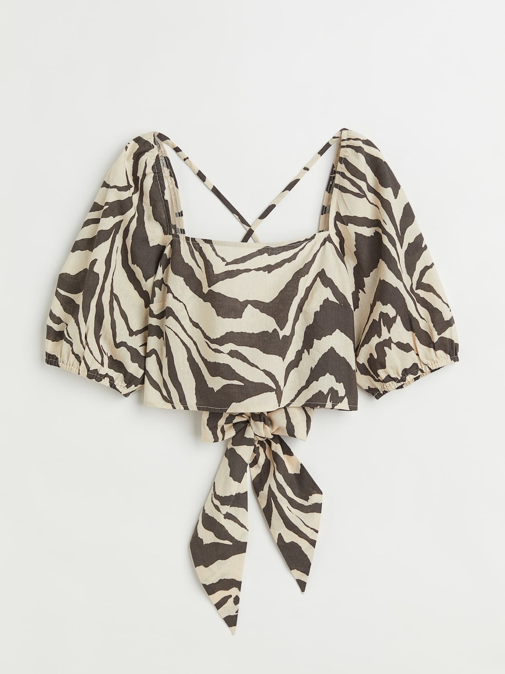 H&M Zebra-Print Tie-Back Crop Top in Black and Cream